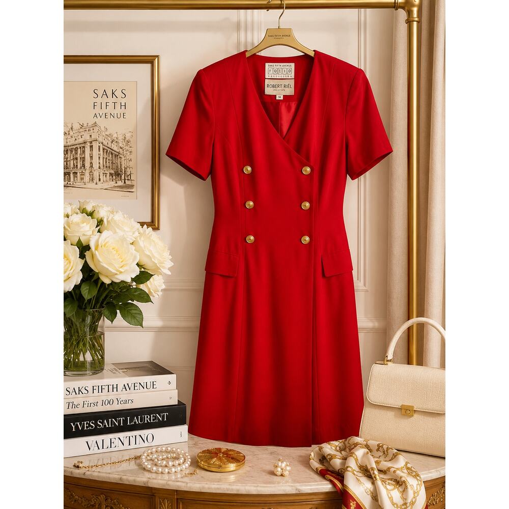 Robert Riel Saks Fifth Avenue Vintage Red Duster Dress Size 14 - Picture 2 of 12